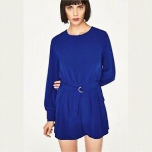 Zara Basic Royal Electric Blue Long Sleeve Romper Medium